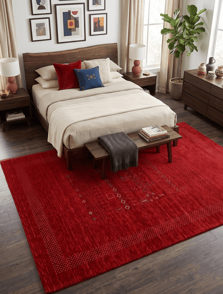 Red Contemporary Center Design Hand Loomed Wool Area Rug - The Rug Decor