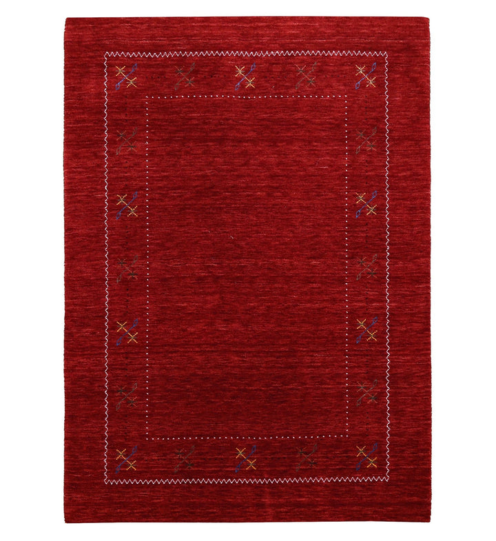 Red Gabbeh Border Design Hand Loomed Wool Area Rug - The Rug Decor