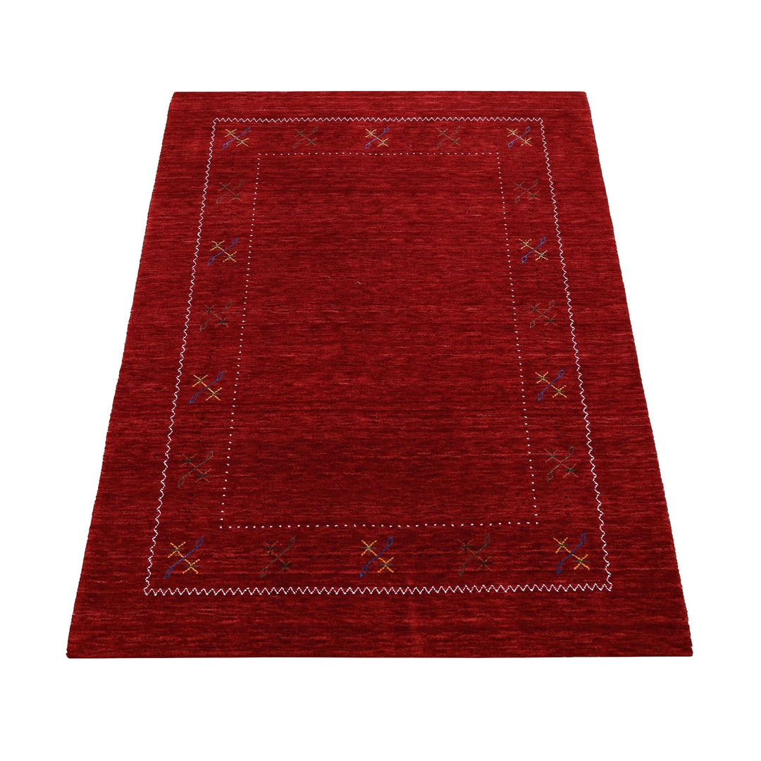 Red Gabbeh Border Design Hand Loomed Wool Area Rug - The Rug Decor