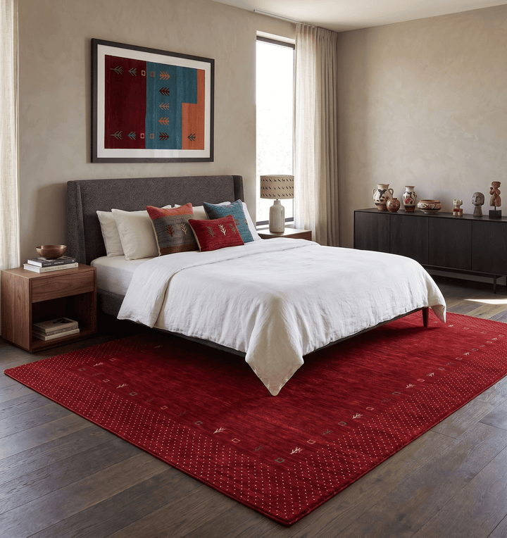 Red Gabbeh Border Design Hand Loomed Wool Area Rug - The Rug Decor