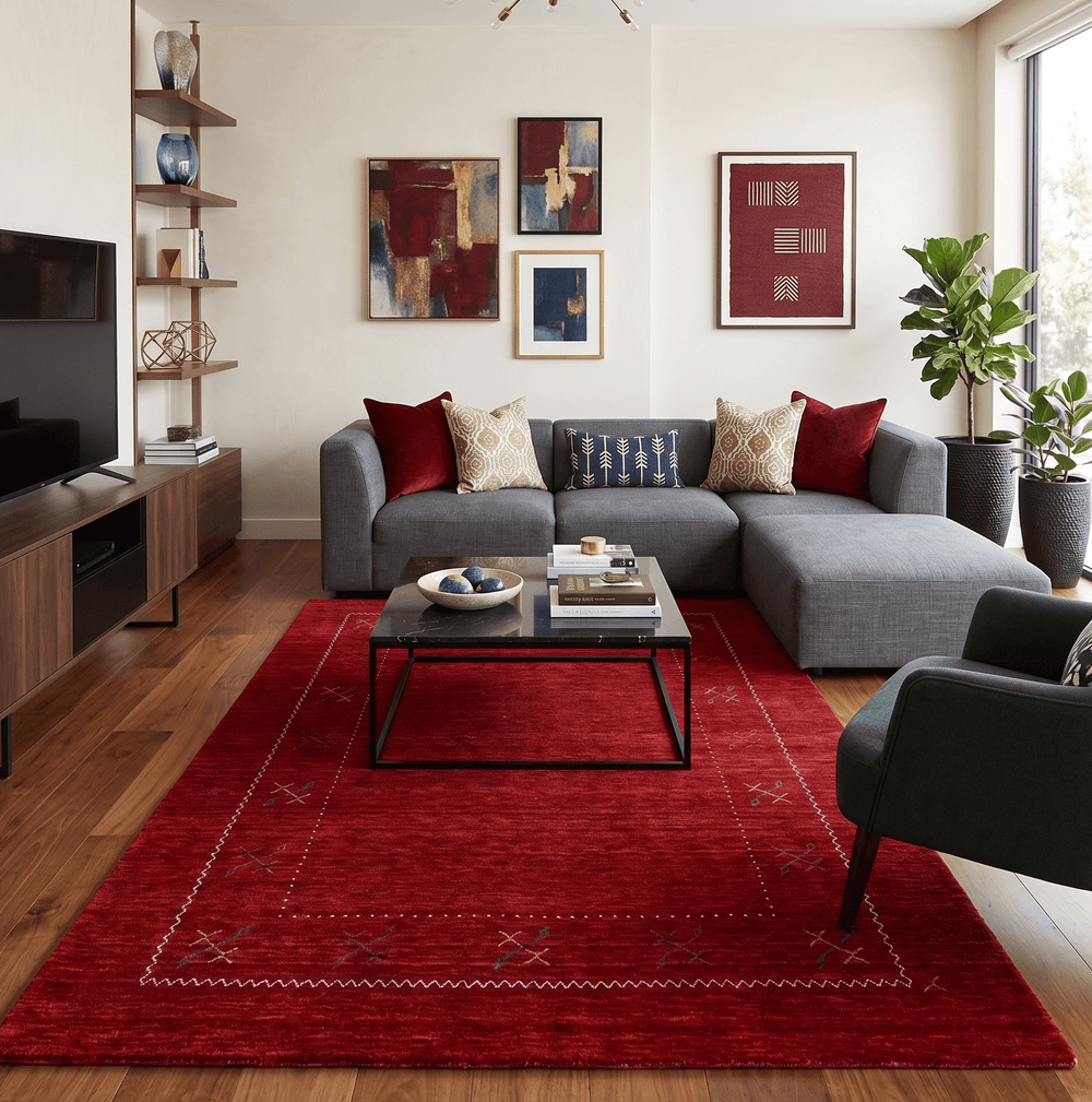 Red Gabbeh Border Design Hand Loomed Wool Area Rug - The Rug Decor