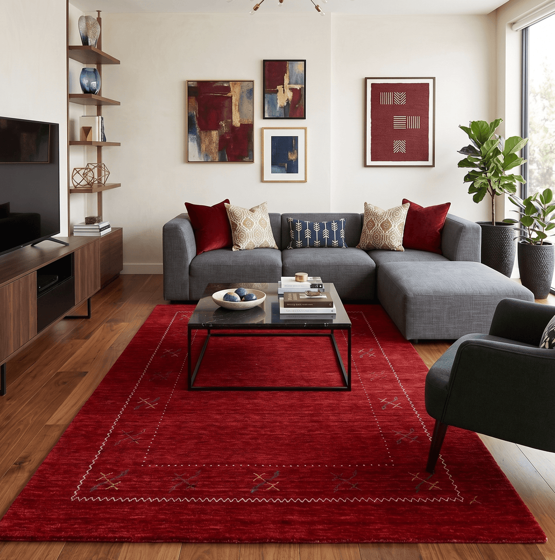 Red Gabbeh Border Design Hand Loomed Wool Area Rug - The Rug Decor