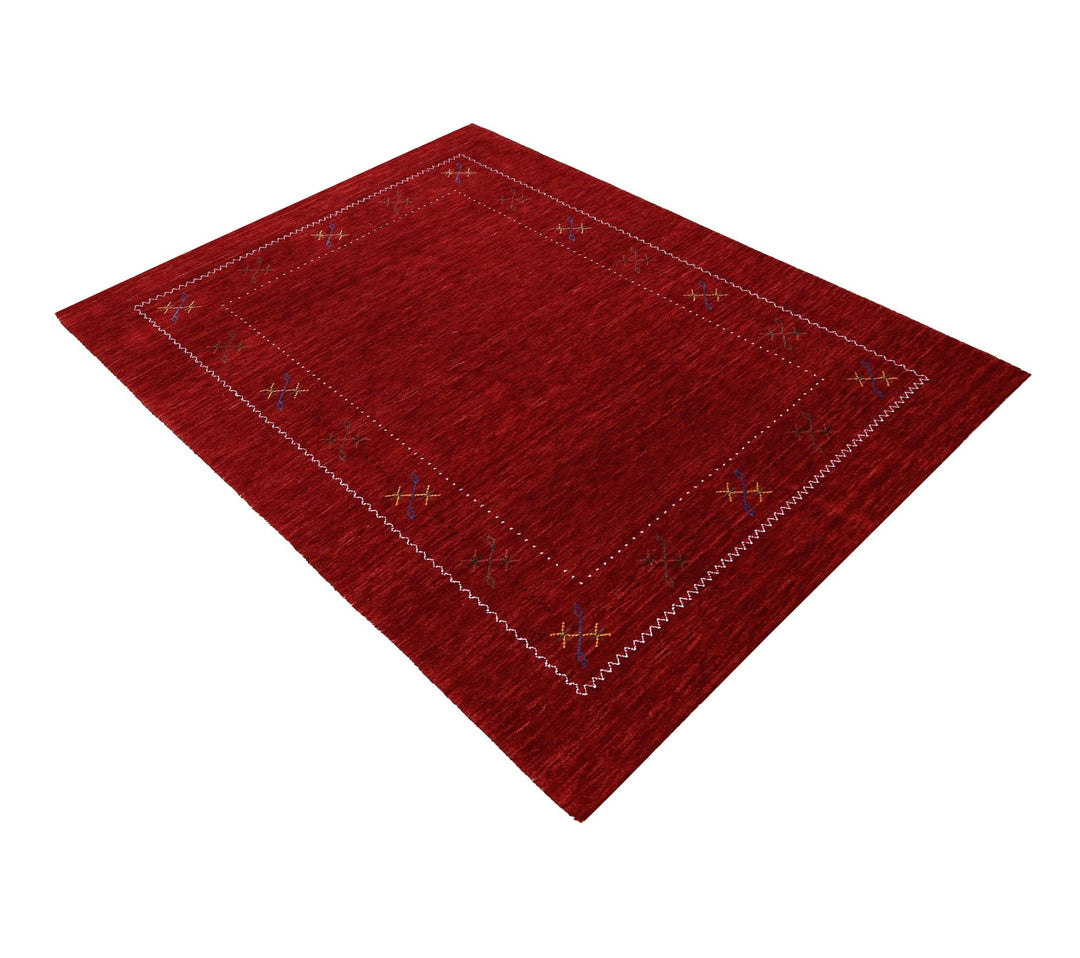 Red Gabbeh Border Design Hand Loomed Wool Area Rug - The Rug Decor