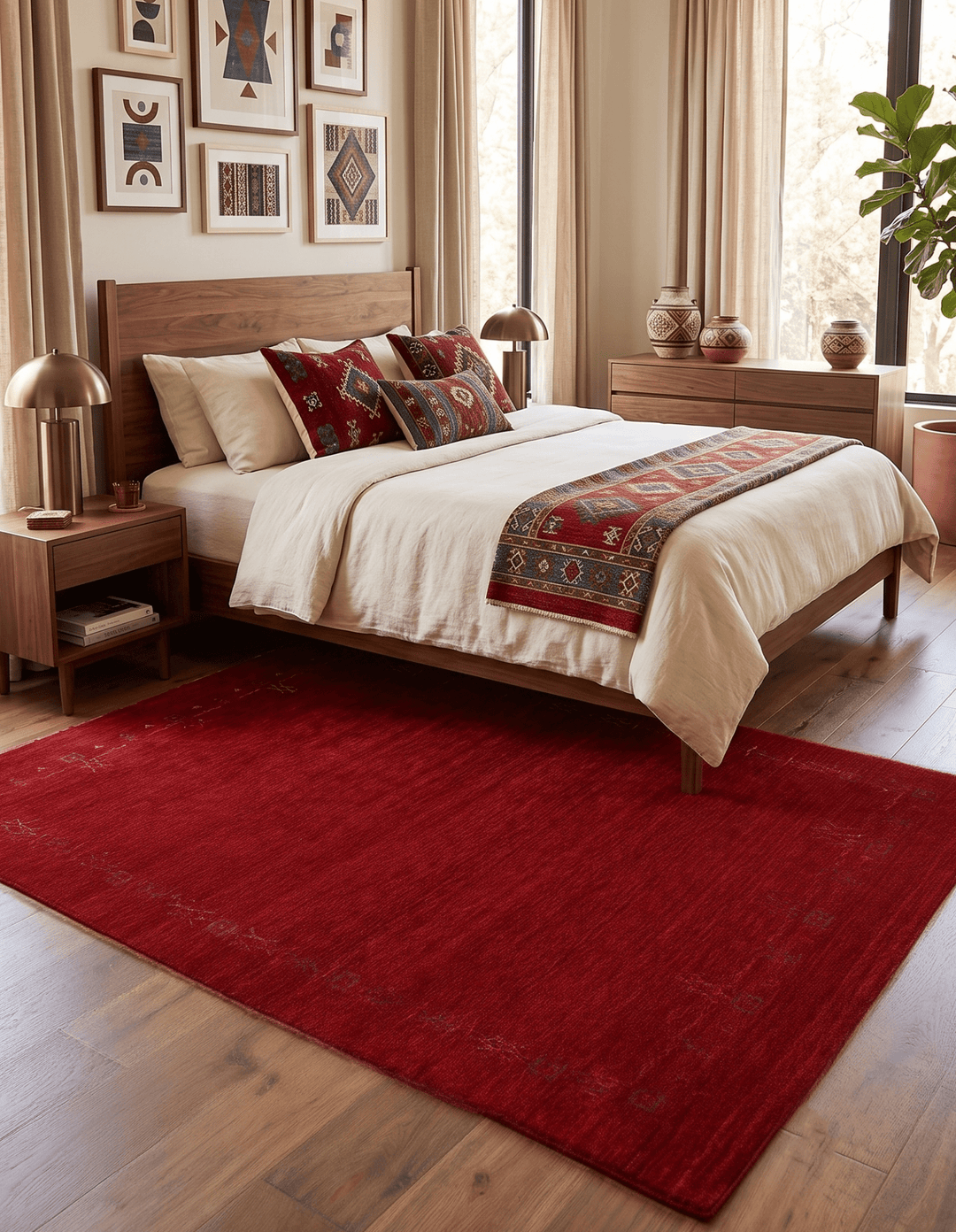 Red Tribal Border Design Hand Loomed Wool Area Rug - The Rug Decor
