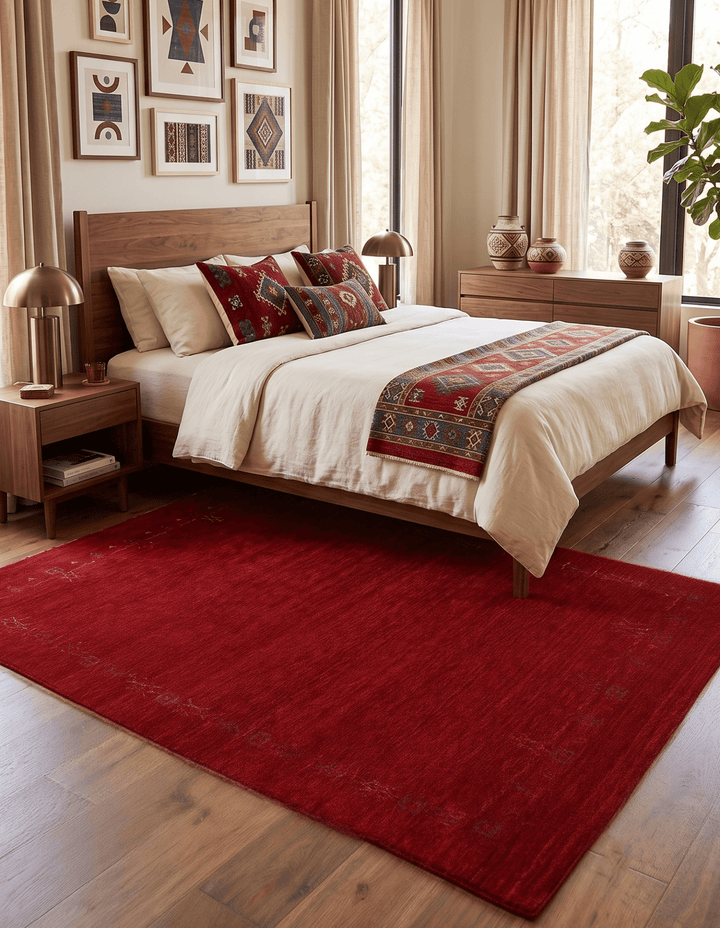 Red Tribal Border Design Hand Loomed Wool Area Rug - The Rug Decor