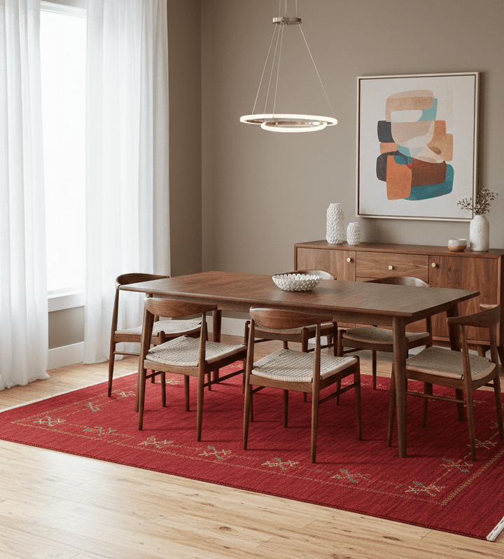 Red Tribal Border Design Hand Loomed Wool Area Rug - The Rug Decor