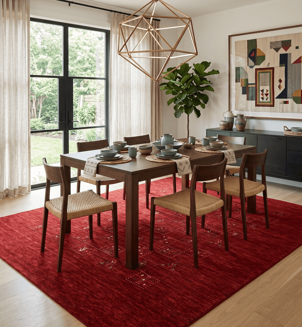 Red Tribal Geometrical Design Wool Area Rug - The Rug Decor