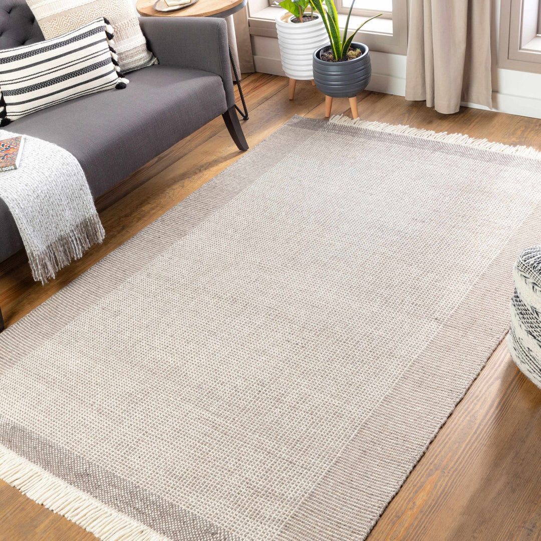 Reliance Modern Beige Grid Design Wool Rug - The Rug Decor