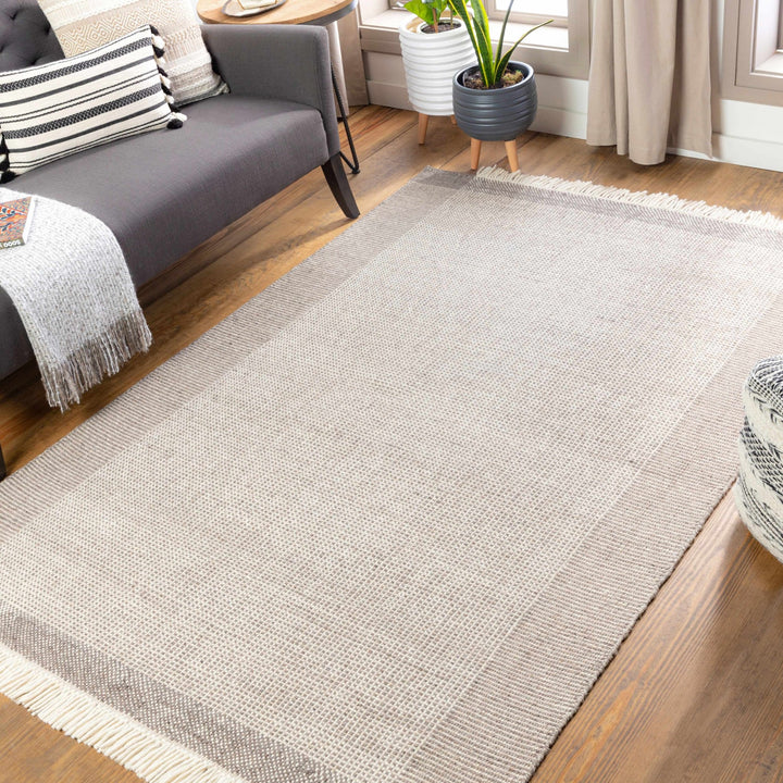 Reliance Modern Beige Grid Design Wool Rug - The Rug Decor