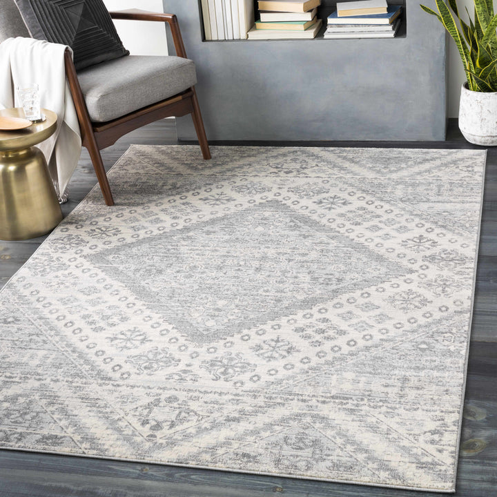 Renton Ivory And Gray Modern Geometrical Area Rug