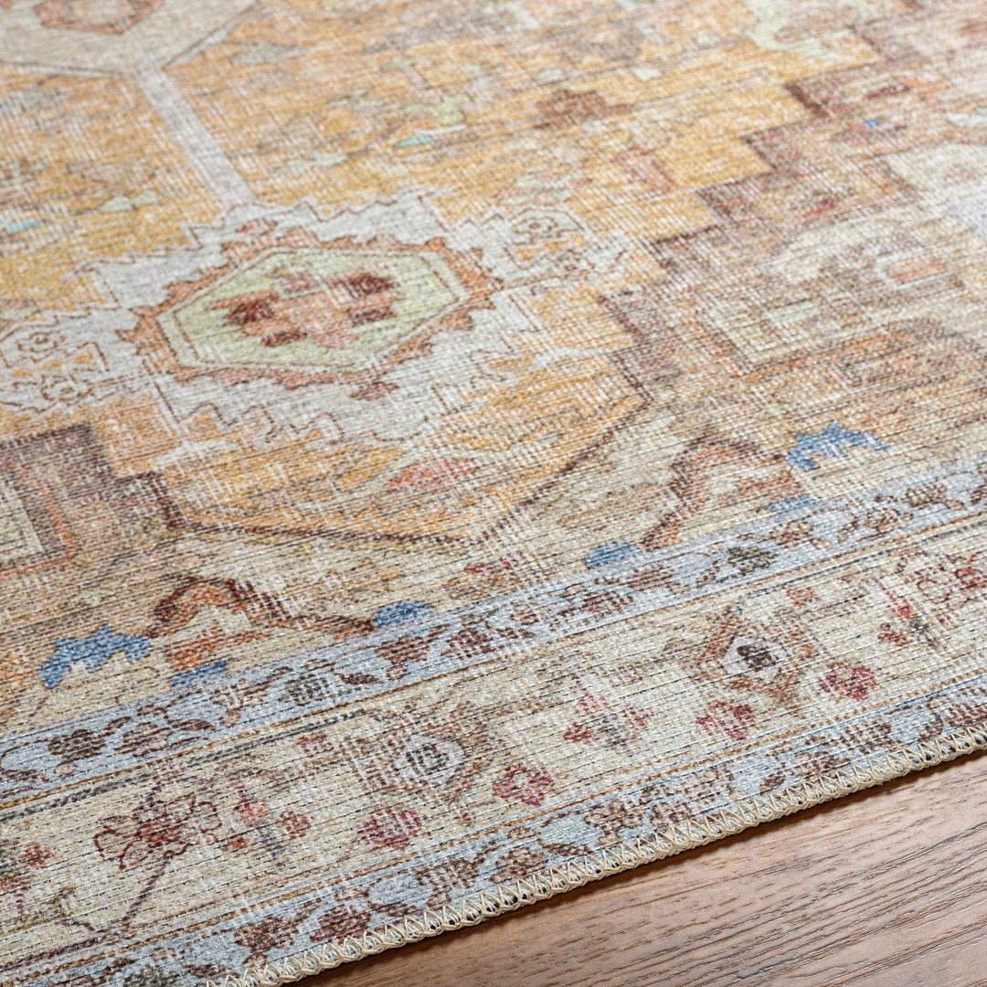 Reza Traditional Medallion Design Mustard Washable Rug - The Rug Decor