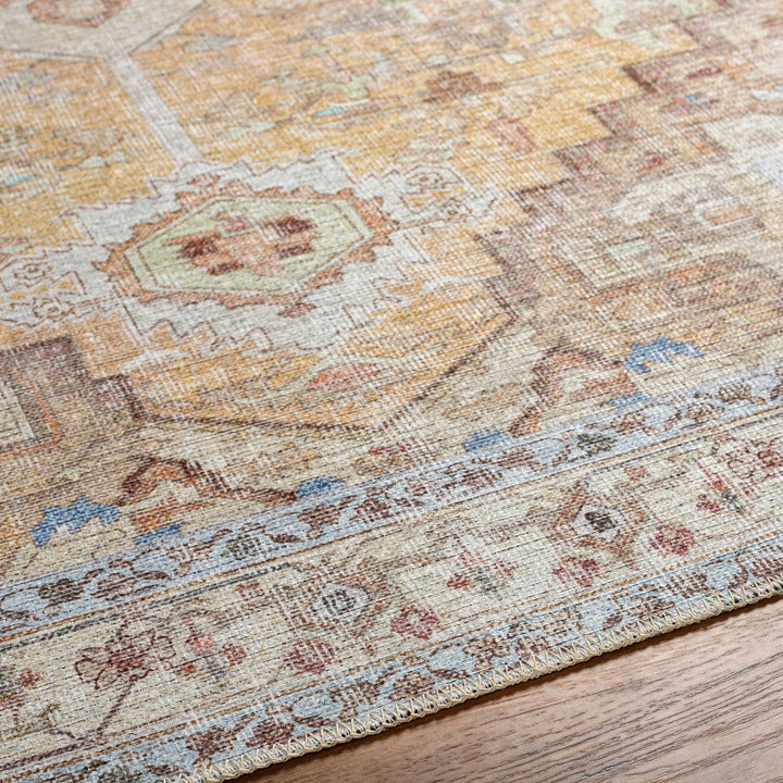 Reza Traditional Medallion Design Mustard Washable Rug - The Rug Decor