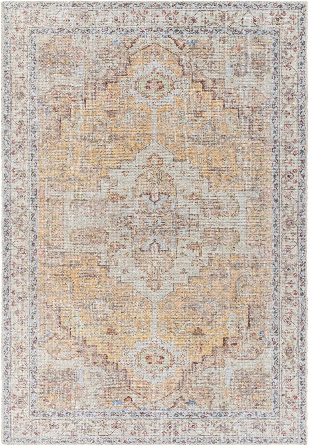Reza Traditional Medallion Design Mustard Washable Rug - The Rug Decor