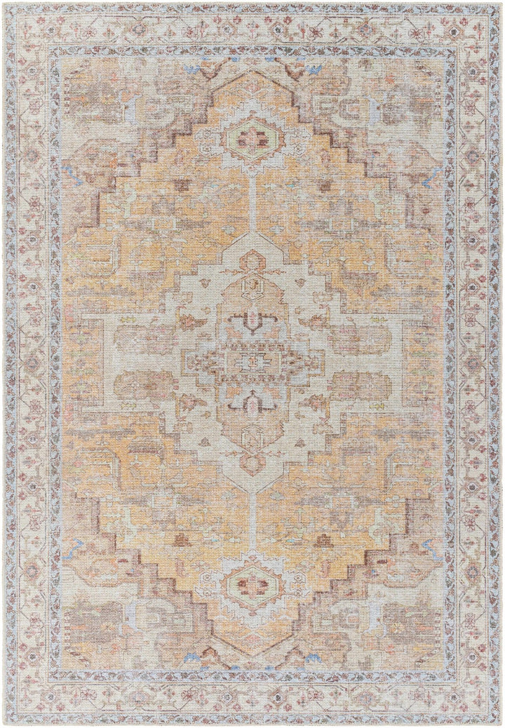Reza Traditional Medallion Design Mustard Washable Rug - The Rug Decor