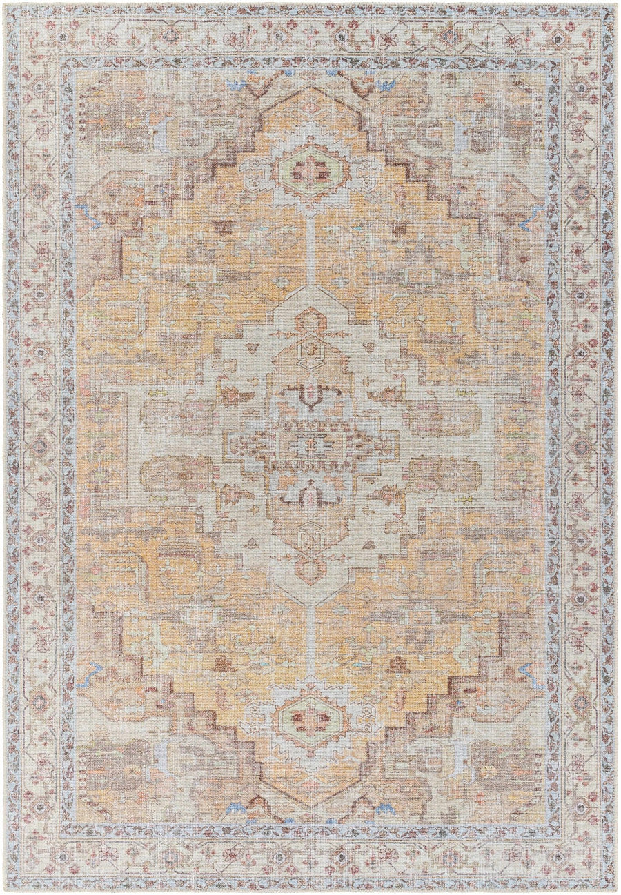 Reza Traditional Medallion Design Mustard Washable Rug - The Rug Decor