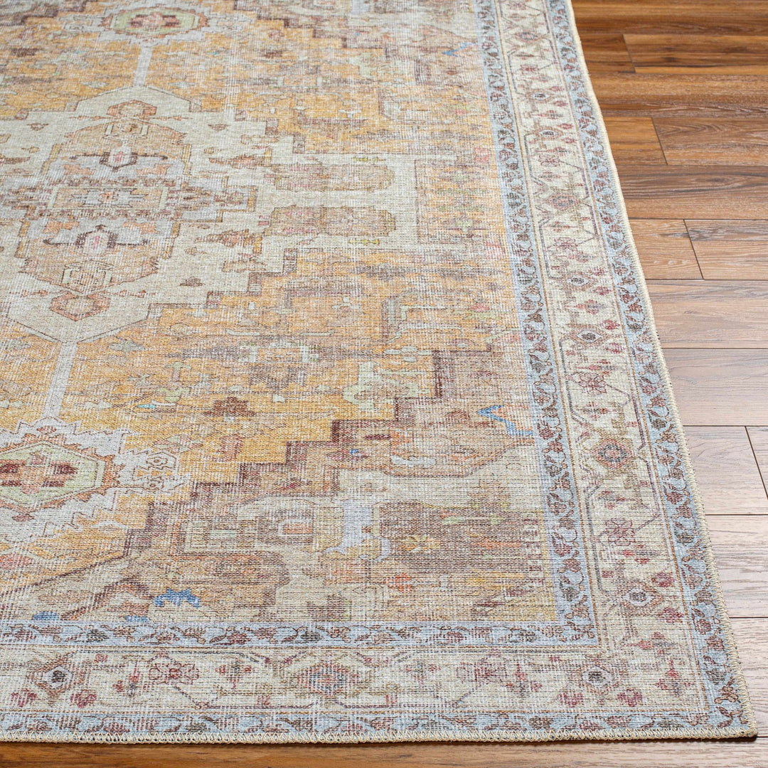 Reza Traditional Medallion Design Mustard Washable Rug - The Rug Decor