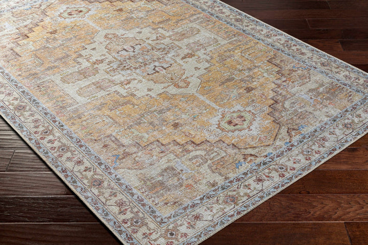 Reza Traditional Medallion Design Mustard Washable Rug - The Rug Decor