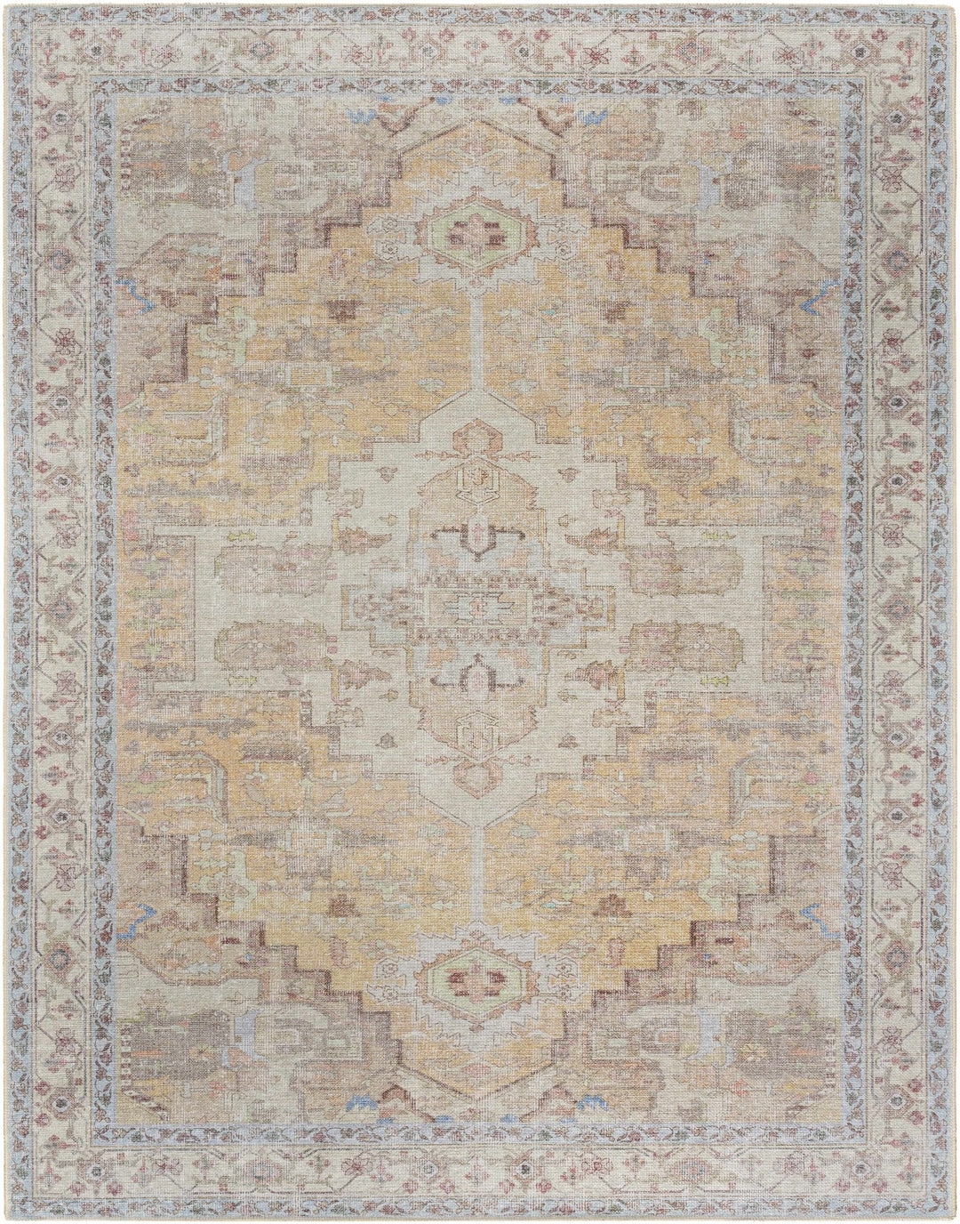 Reza Traditional Medallion Design Mustard Washable Rug - The Rug Decor