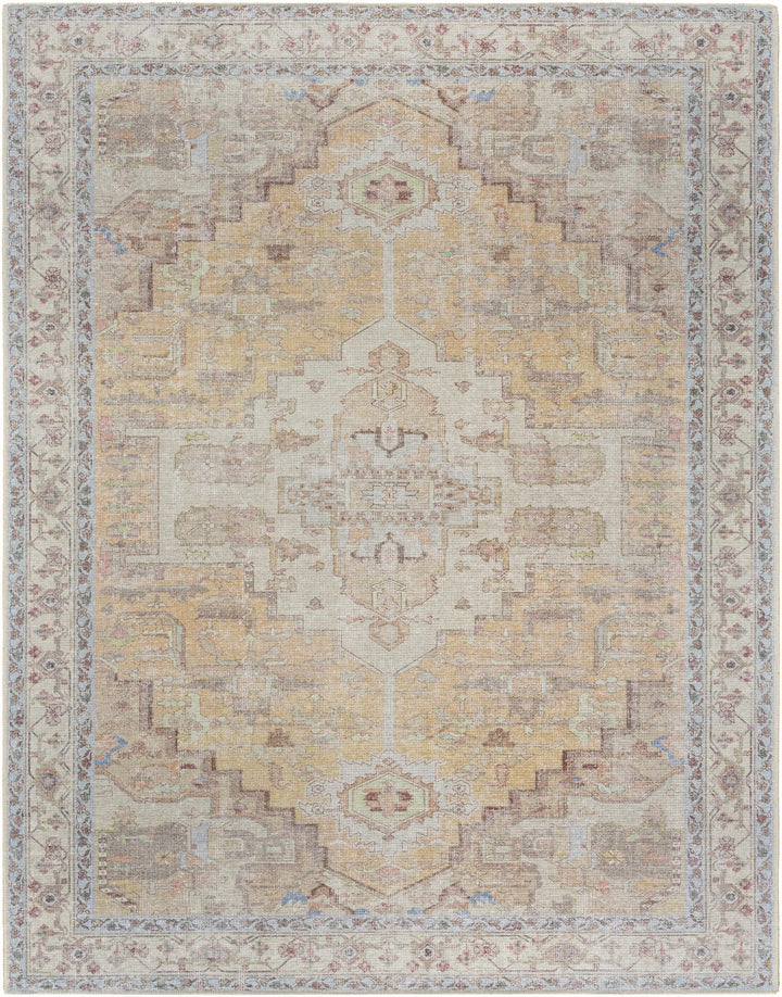 Reza Traditional Medallion Design Mustard Washable Rug - The Rug Decor