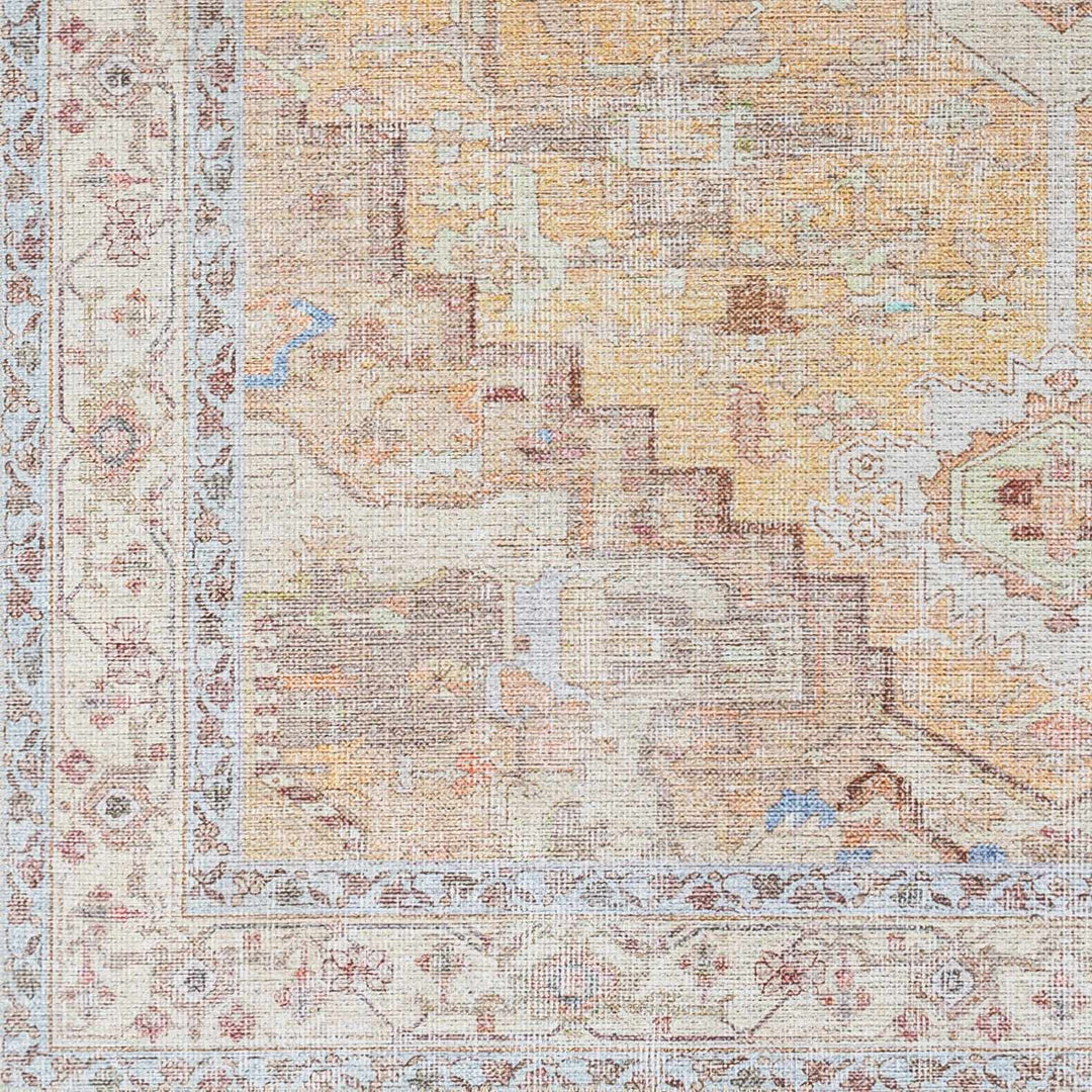 Reza Traditional Medallion Design Mustard Washable Rug - The Rug Decor