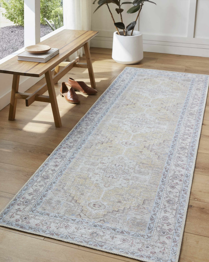Reza Traditional Medallion Design Mustard Washable Rug - The Rug Decor