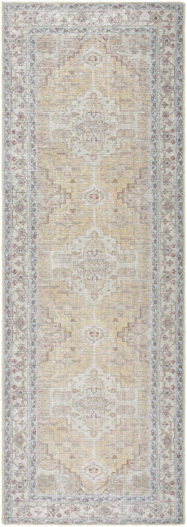 Reza Traditional Medallion Design Mustard Washable Rug - The Rug Decor