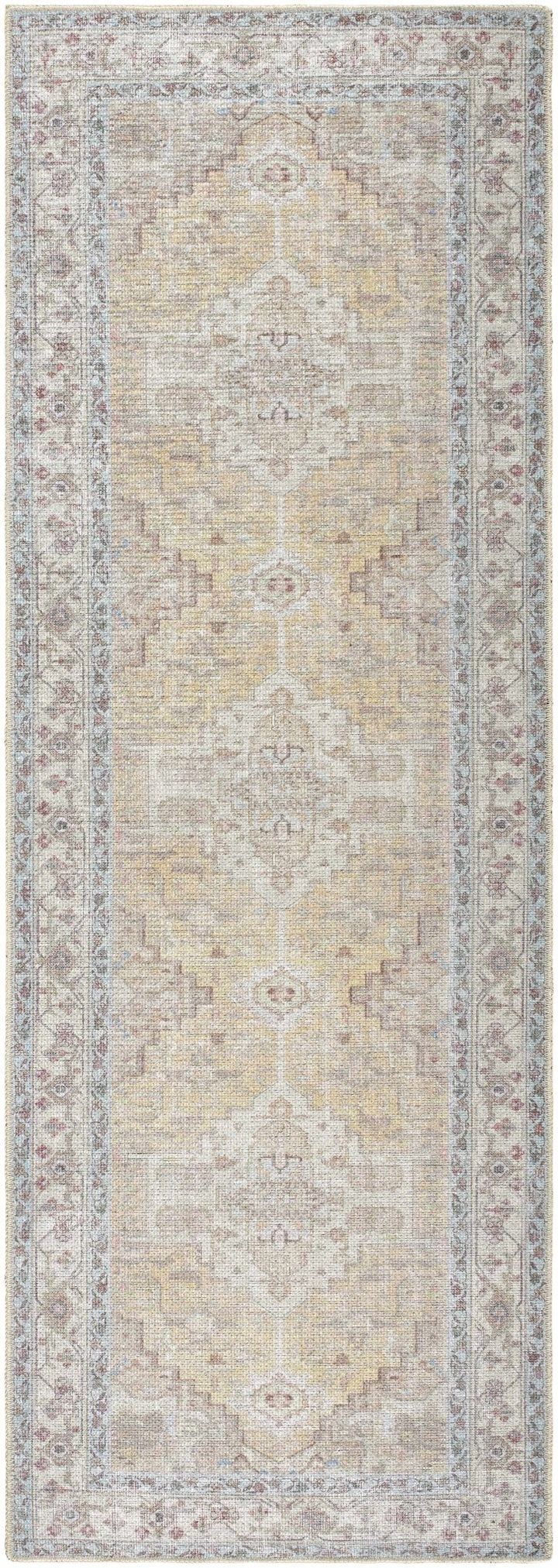 Reza Traditional Medallion Design Mustard Washable Rug - The Rug Decor