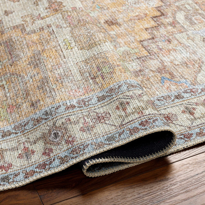 Reza Traditional Medallion Design Mustard Washable Rug - The Rug Decor