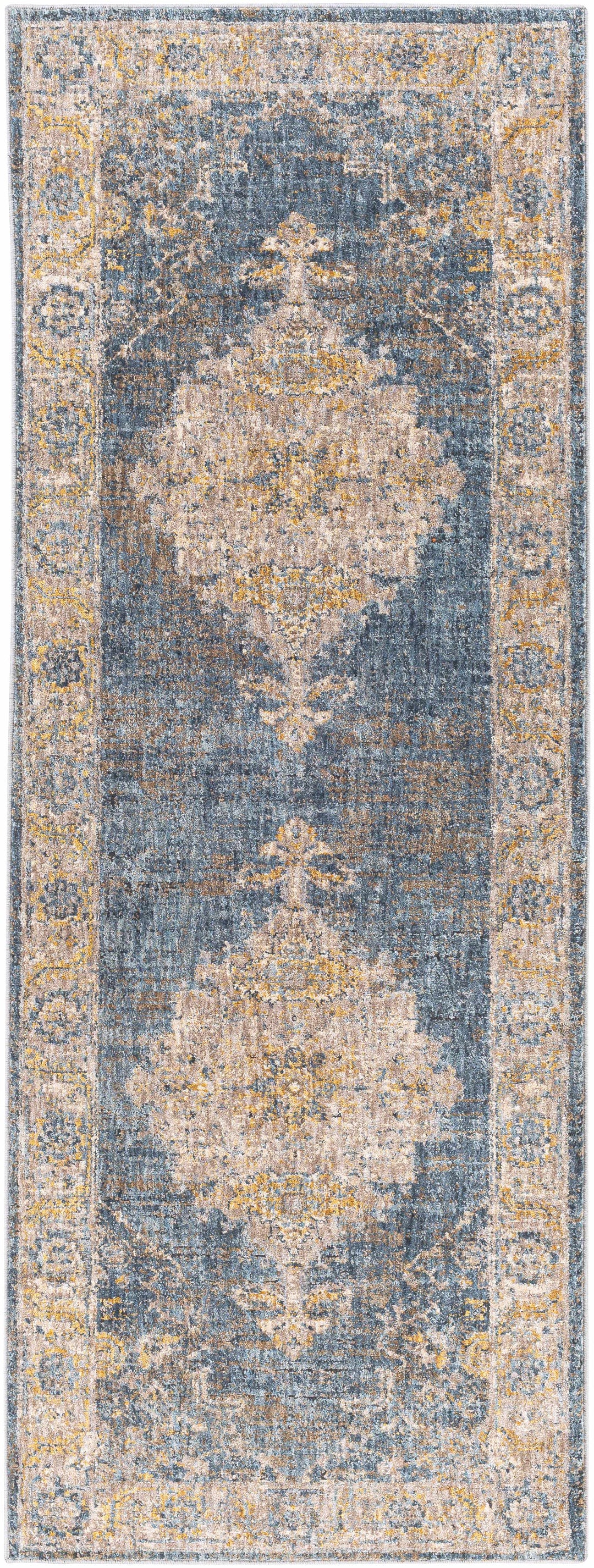 Rhoose Traditional Style Blue And Beige Area Rug