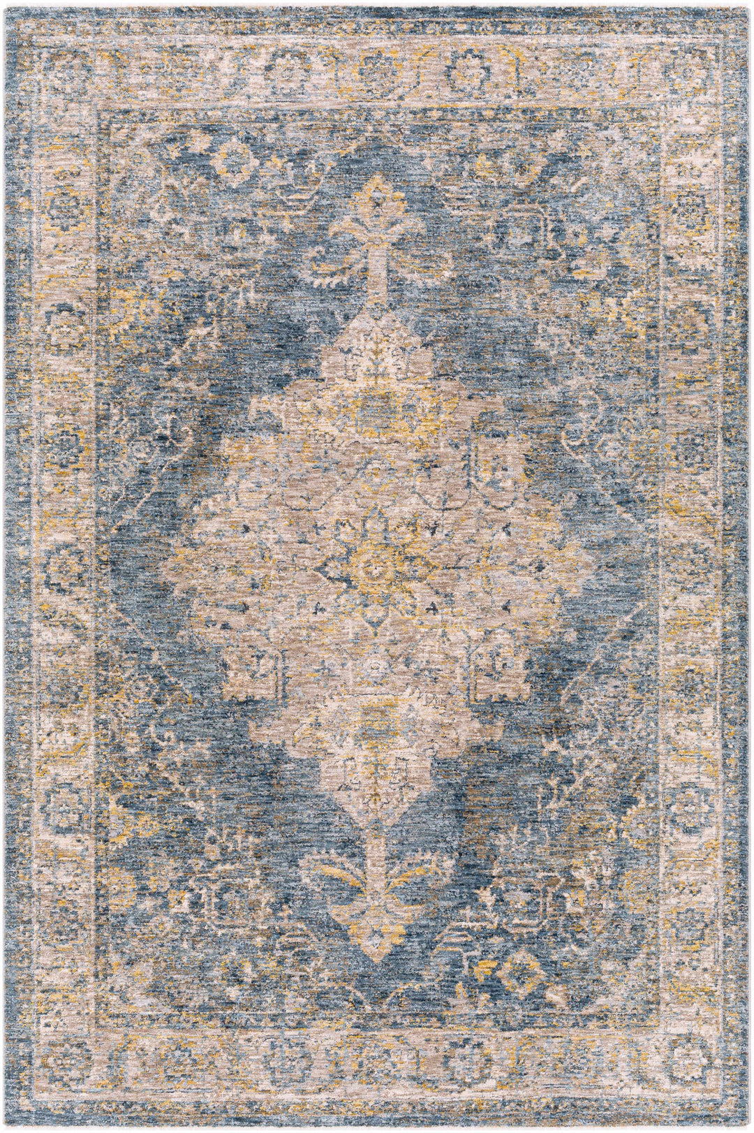 Rhoose Traditional Style Blue And Beige Area Rug