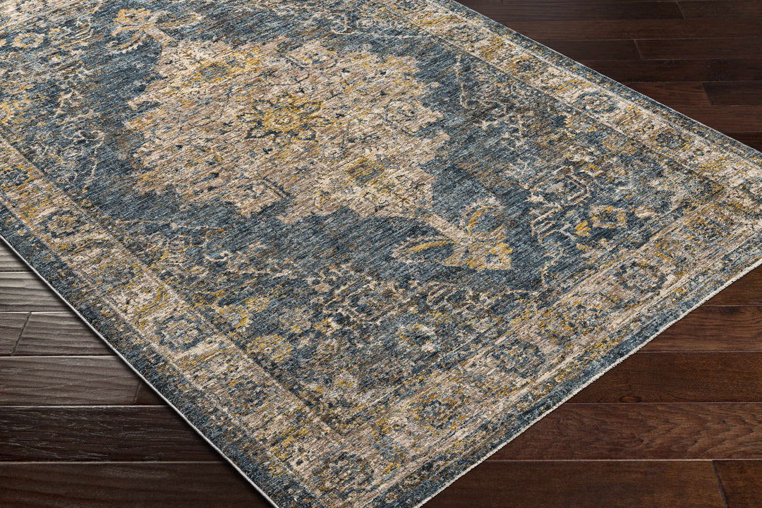 Rhoose Traditional Style Blue And Beige Area Rug
