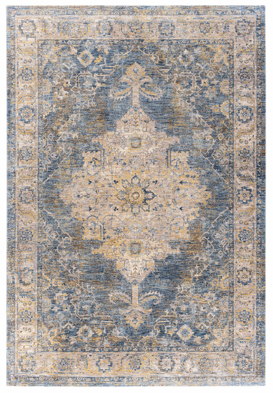 Rhoose Traditional Style Blue And Beige Area Rug