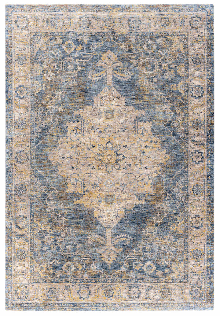 Rhoose Traditional Style Blue And Beige Area Rug