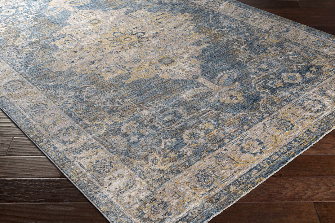 Rhoose Traditional Style Blue And Beige Area Rug