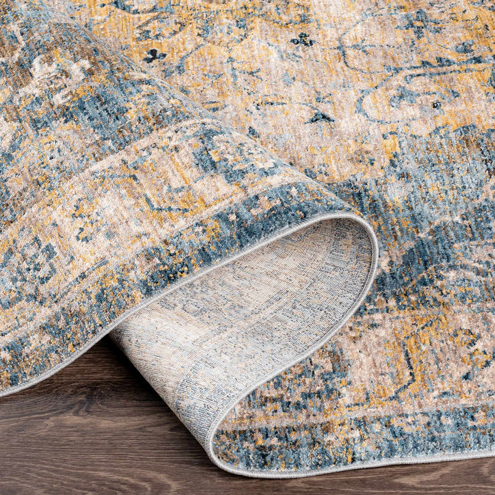 Rhoose Traditional Style Blue And Beige Area Rug