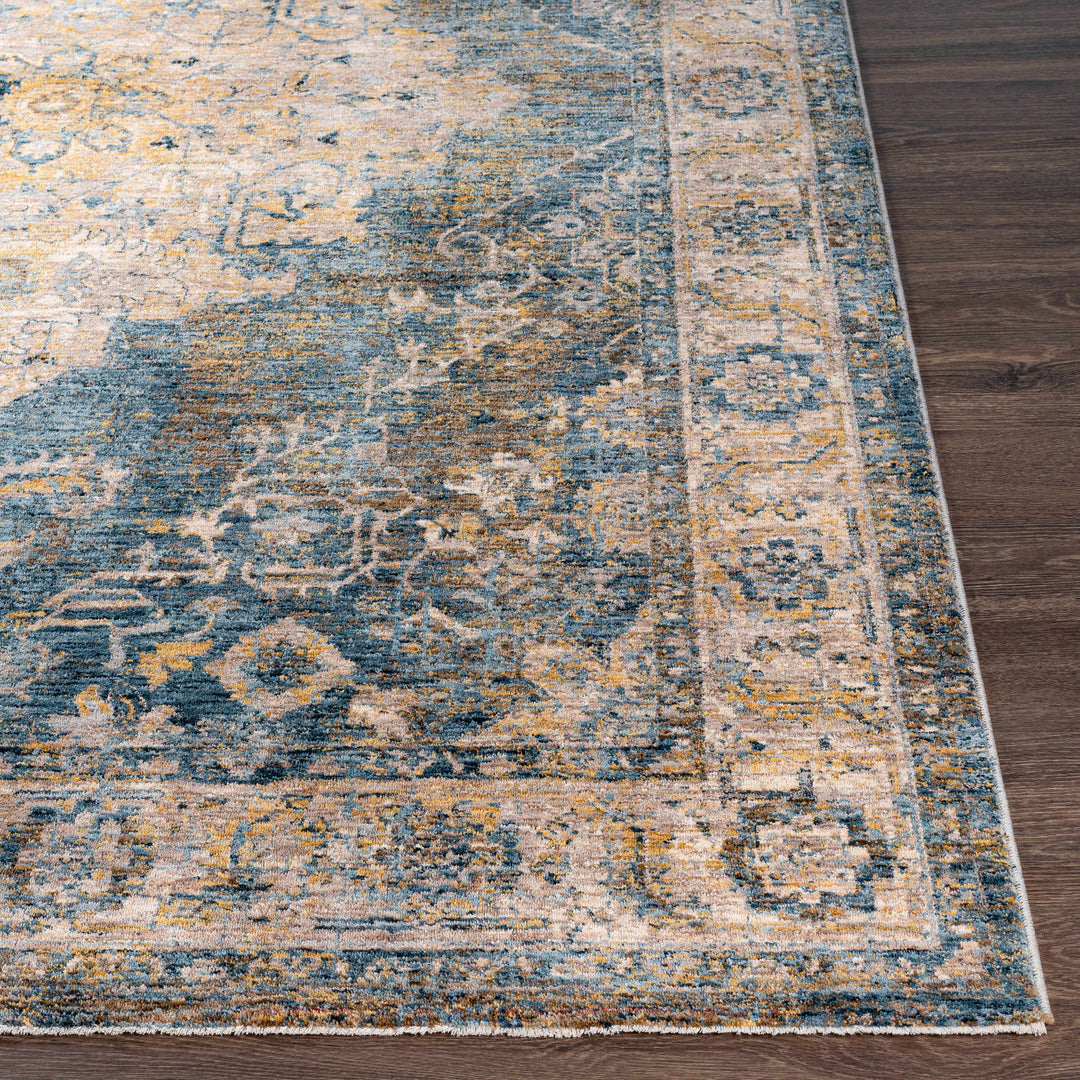 Rhoose Traditional Style Blue And Beige Area Rug