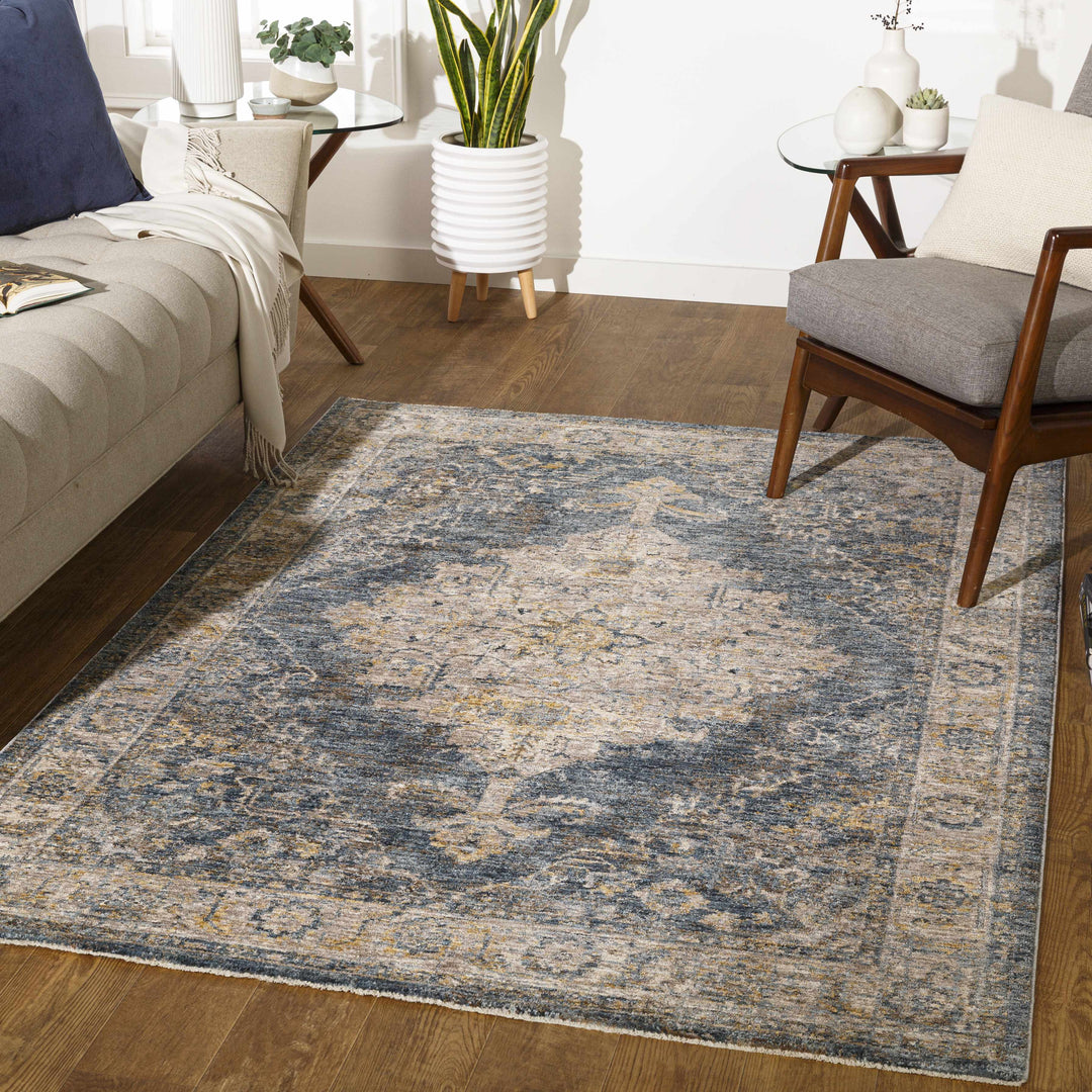 Rhoose Traditional Style Blue And Beige Area Rug
