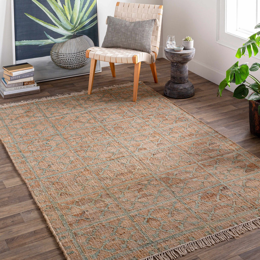 Rice Dusty Sage Contemporary Tan Jute Rug - The Rug Decor