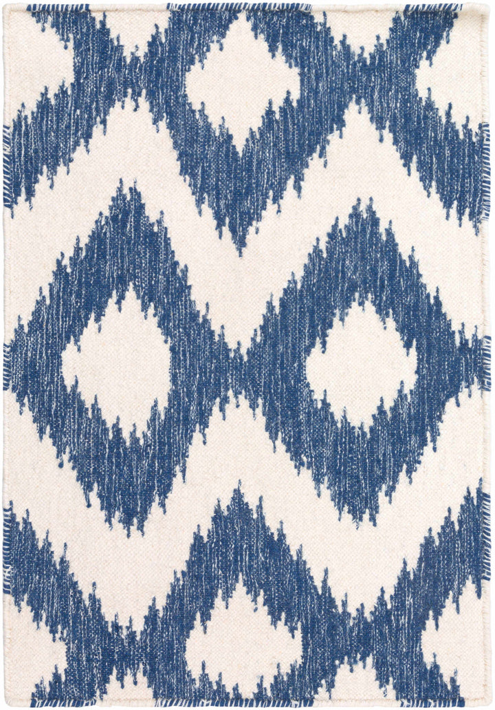 Richton Contemporary Blue And White Hand Woven Wool Rug