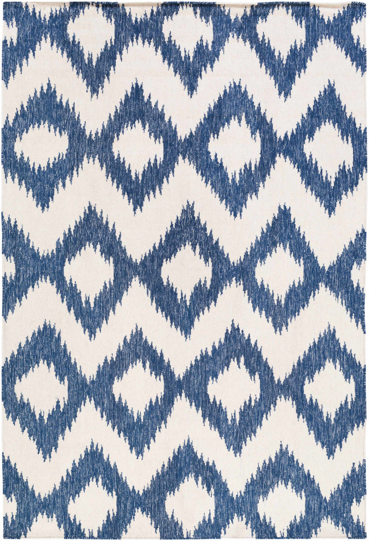 Richton Contemporary Blue And White Hand Woven Wool Rug