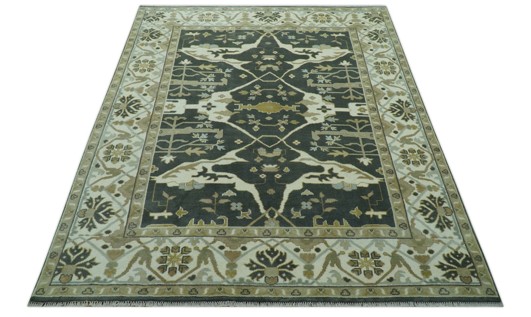 Richmond Custom Made Charcoal and Beige Hand Knotted Oushak wool Area Rug - The Rug Decor