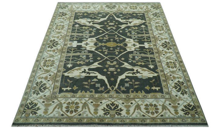 Richmond Custom Made Charcoal and Beige Hand Knotted Oushak wool Area Rug - The Rug Decor