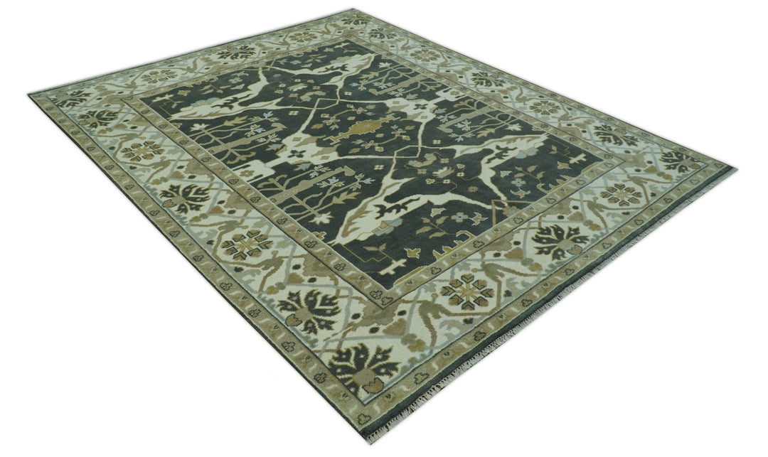 Richmond Custom Made Charcoal and Beige Hand Knotted Oushak wool Area Rug - The Rug Decor