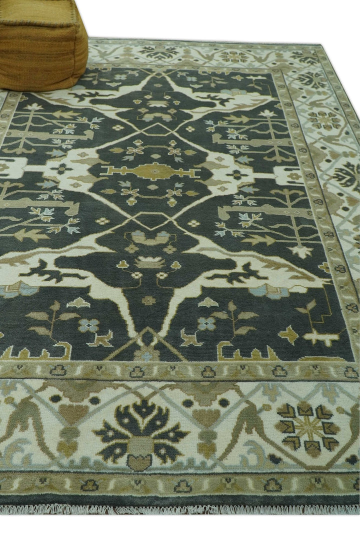 Richmond Custom Made Charcoal and Beige Hand Knotted Oushak wool Area Rug - The Rug Decor