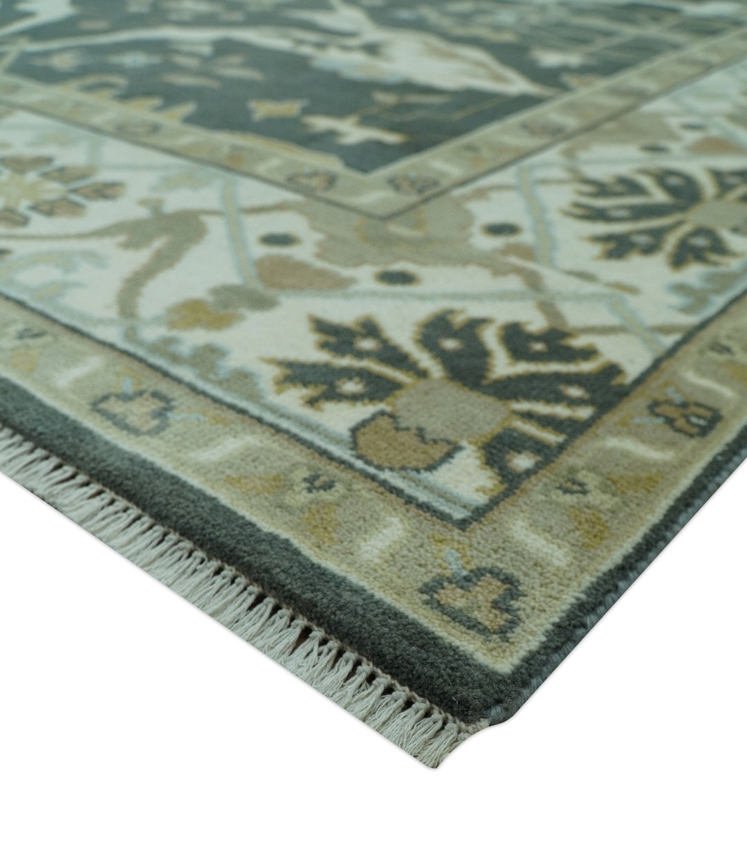 Richmond Custom Made Charcoal and Beige Hand Knotted Oushak wool Area Rug - The Rug Decor