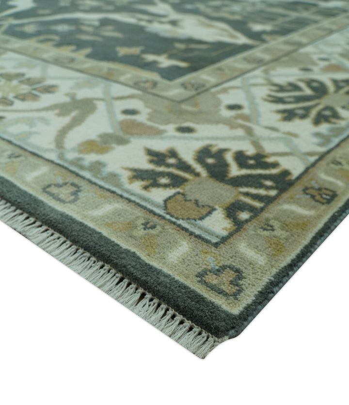 Richmond Custom Made Charcoal and Beige Hand Knotted Oushak wool Area Rug - The Rug Decor