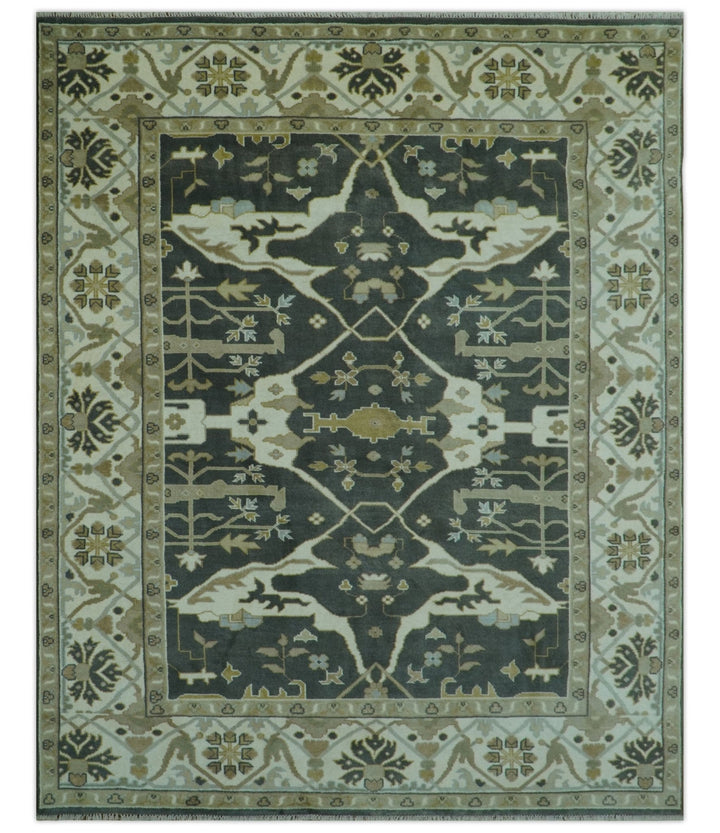 Richmond Custom Made Charcoal and Beige Hand Knotted Oushak wool Area Rug - The Rug Decor