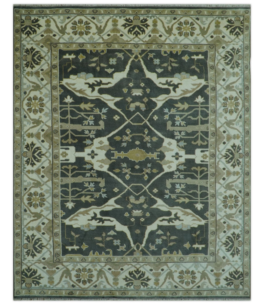 Richmond Custom Made Charcoal and Beige Hand Knotted Oushak wool Area Rug - The Rug Decor