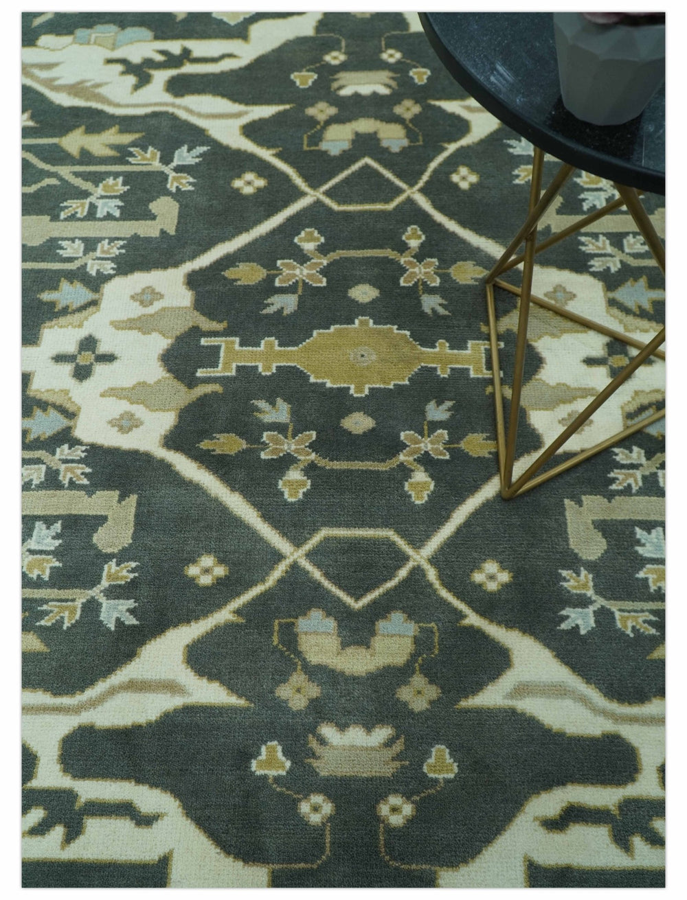 Richmond Custom Made Charcoal and Beige Hand Knotted Oushak wool Area Rug - The Rug Decor