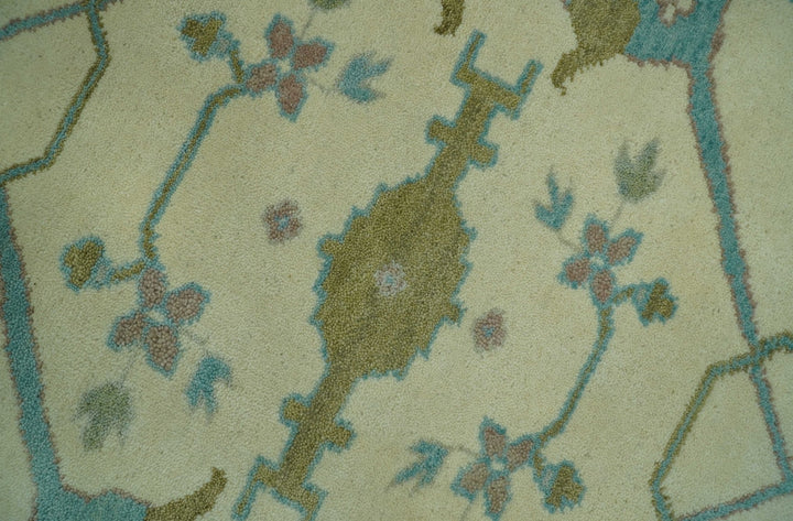 Richmond Custom Made Ivory and Teal Hand Knotted Oushak Wool Rug - The Rug Decor